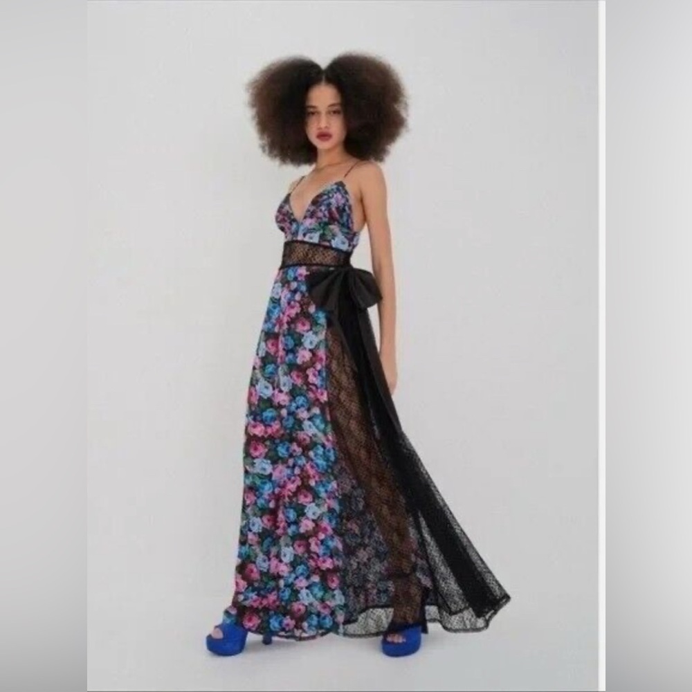 FOR LOVE & LEMONS Marley Maxi Floral Dress New Blue/ pink Women’s Small